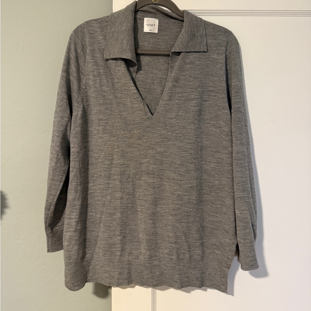 New Leset Small Grey James Polo Merino Sweater the row